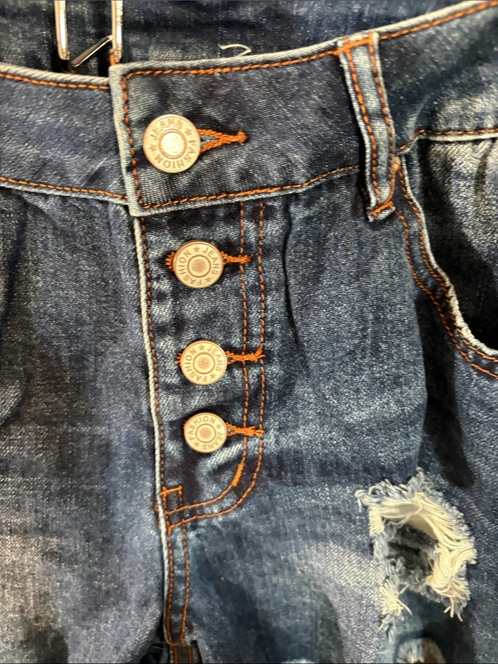 High-Rise Distressed Denim Shorts - Blue